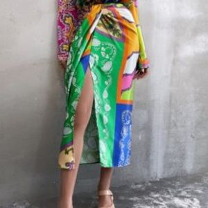 Paisley Print Split Thigh Skirt